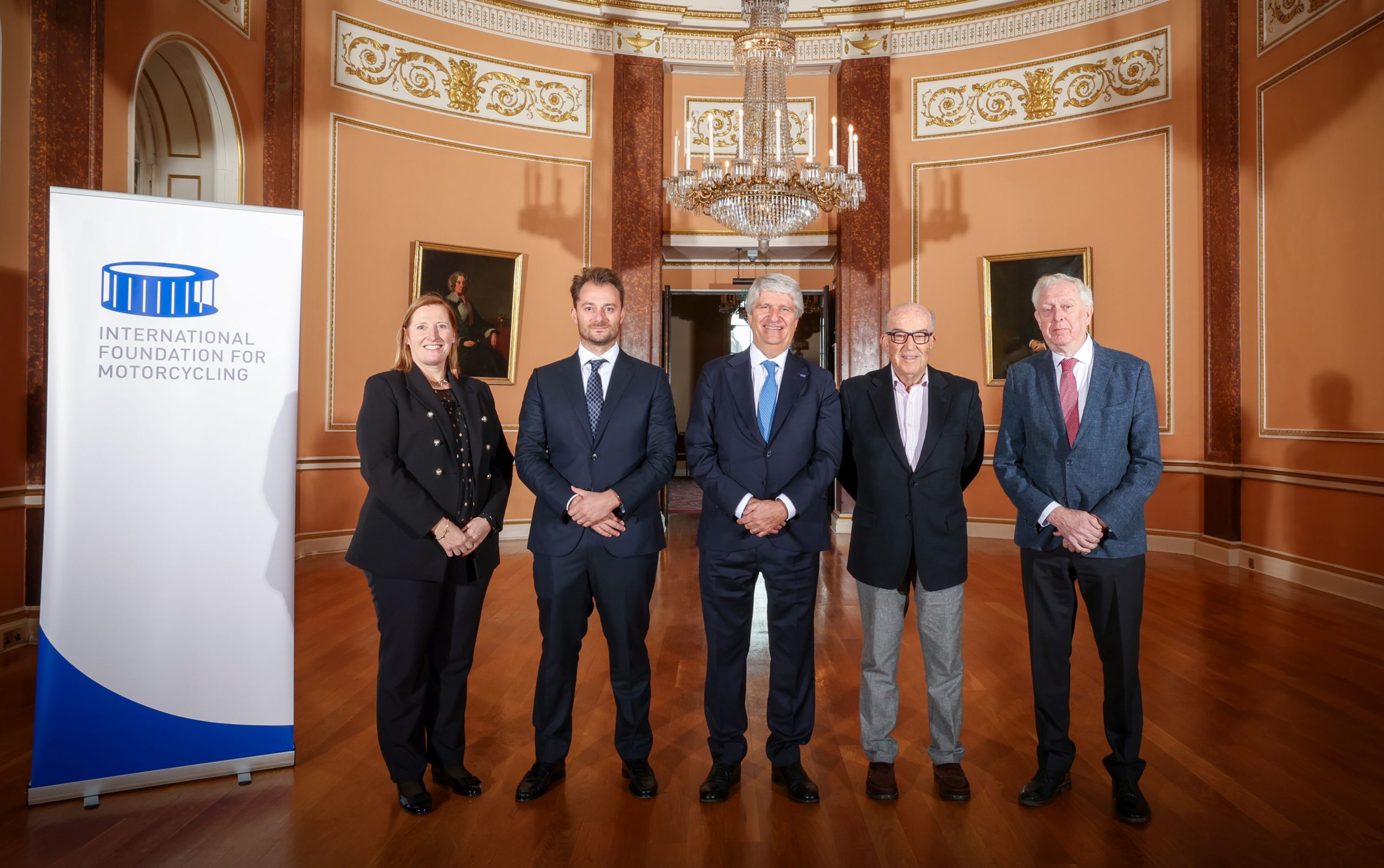 From left: Françoise Emery (IFM Managing Director); David Luongo (CEO, Infront Moto Racing Group SAM) ; Jorge Viegas (IFM President); Carmelo Ezpeleta (CEO, Dorna Sports SL) and Martin de Graaff (IFM Board Member) © GoodShoot